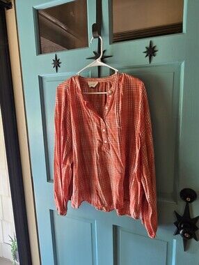 Universal Thread Orange Plaid Button-Front Blouse
